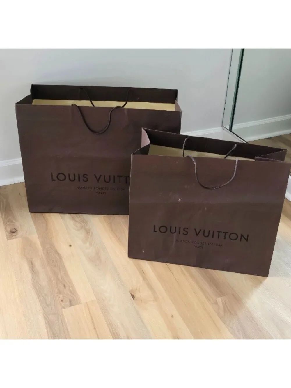2 Vintage Authentic Louis Vuitton Paper Bags Shopping Totes Brown 2008
